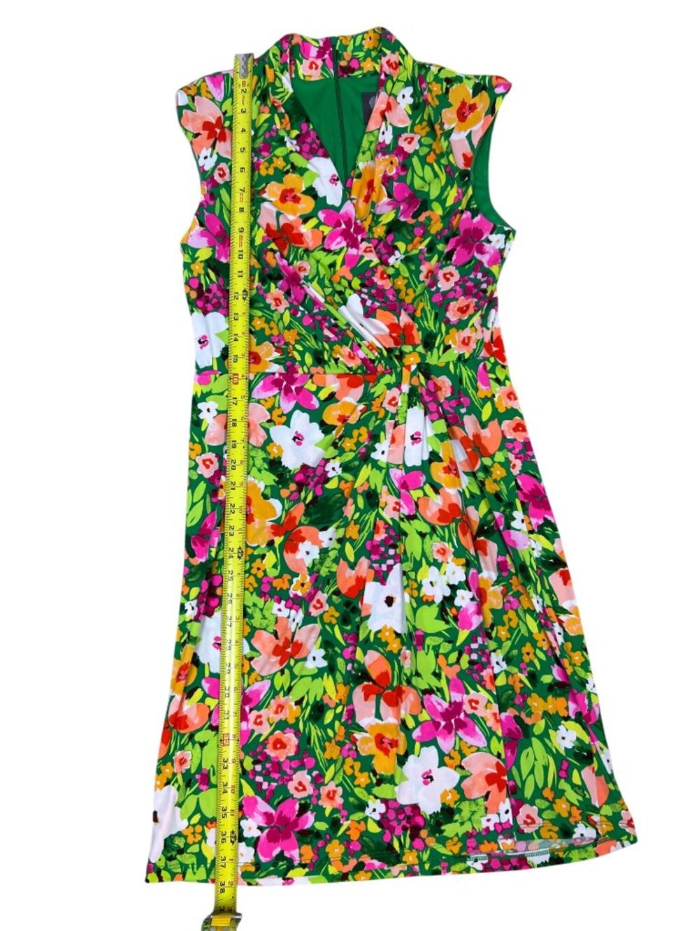Vince Camuto Faux Wrap Sheath Dress Size 8 Floral Green Pink Spring Summer Boho - Picture 14 of 14